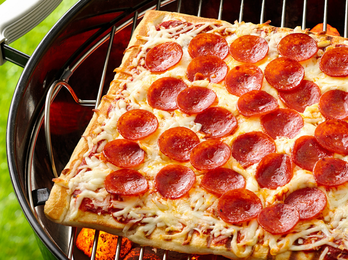 pizza on a grill