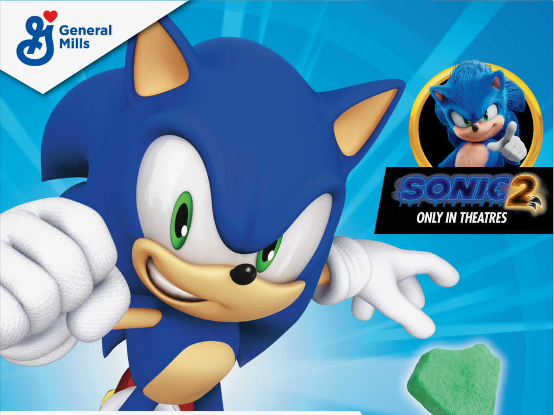 Close up of Sonic the Hedgehog cereal box