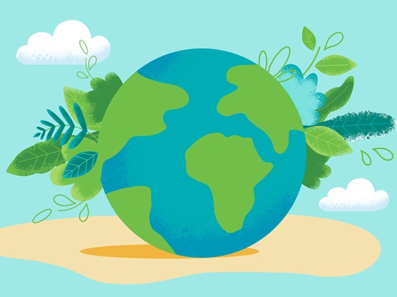 Animated Earth with leaves coming out of the sides