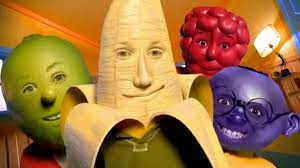 Kids with fruit as heads from Gushers commercial