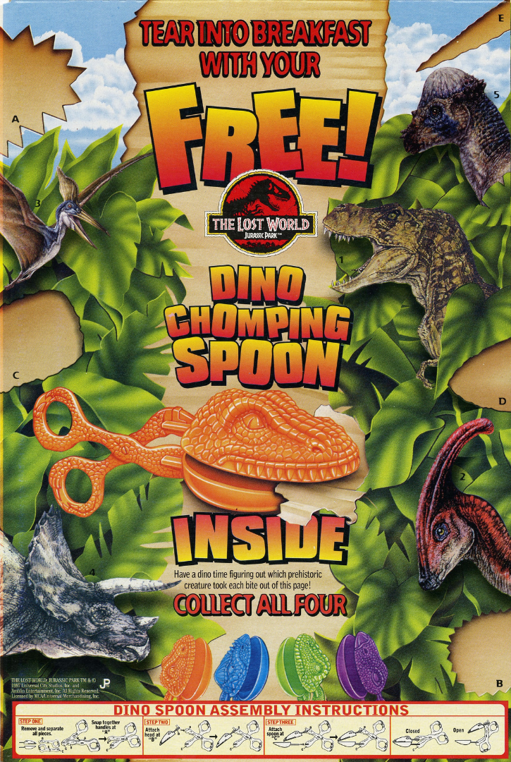 Jurassic Dino Chomping Spoon promotion on back of box