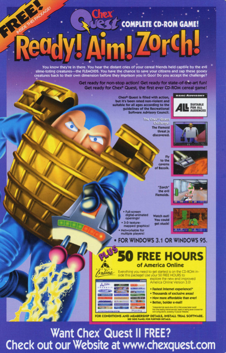Chex Quest promo on back of cereal box