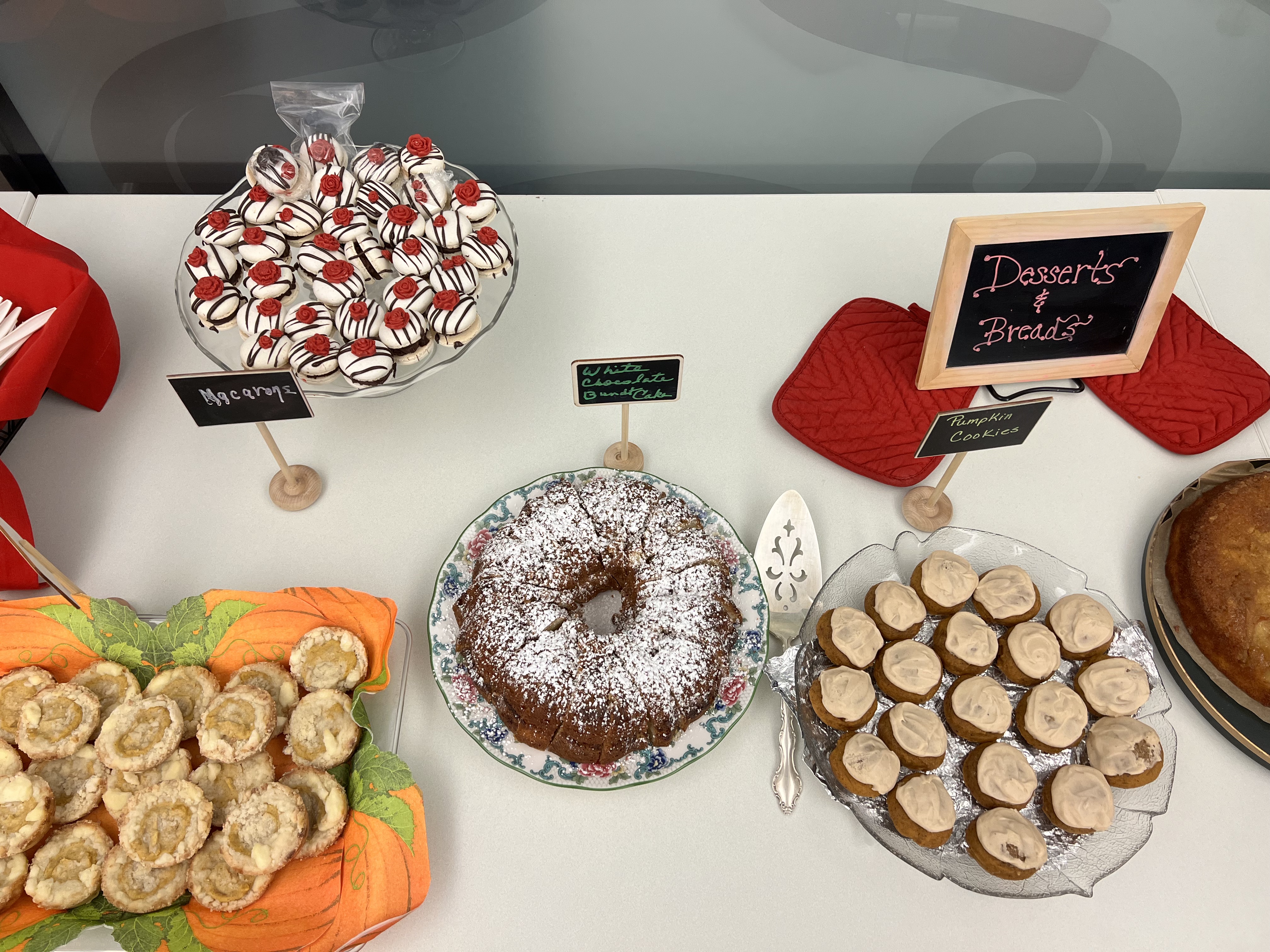 A spread of desserts and breads 
